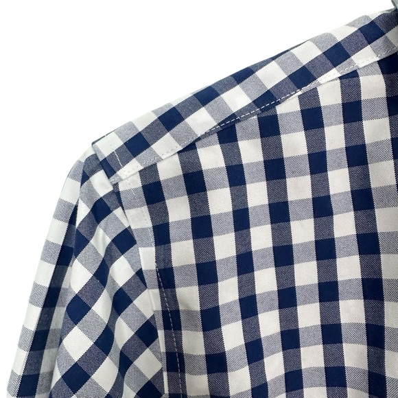 LL Bean Wrinkle-Free Pinpoint Oxford Shirt In Navy Plaid Check Women’s L - Picture 4 of 11